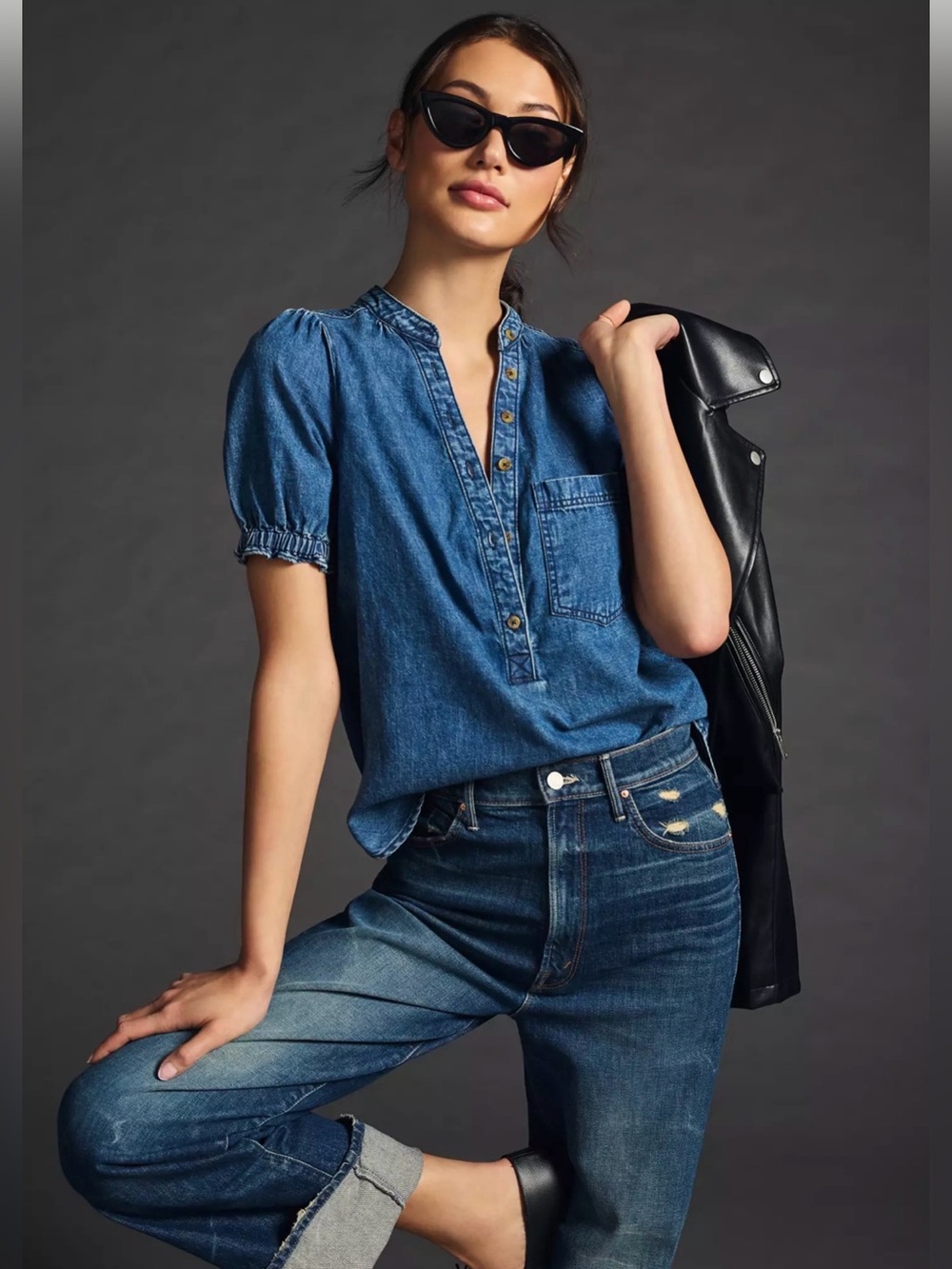 PILCRO DENIM TUNIC TOP